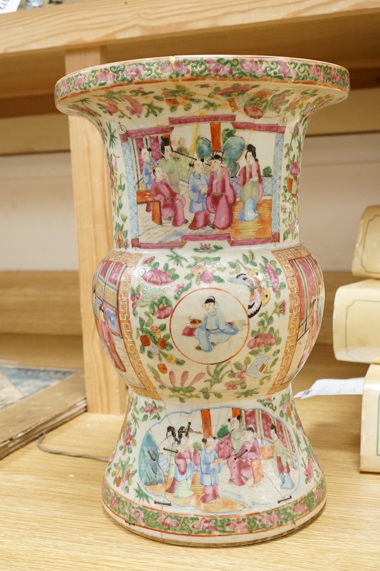 A mid 19th century Chinese famille rose vase, 34cm high (a.f.)
